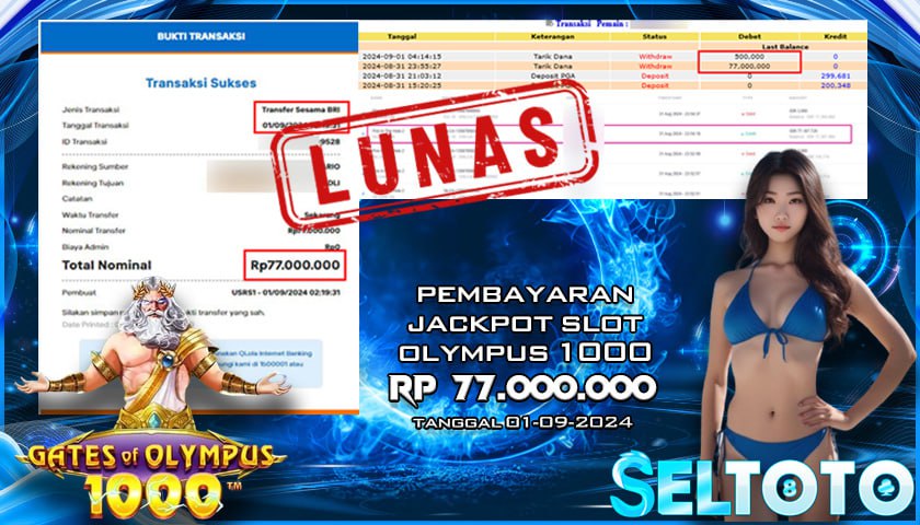 BUKTI PEMBAYARAN JACKPOT SLOT GATES OF OLYMPUS 1000 01-09-2024