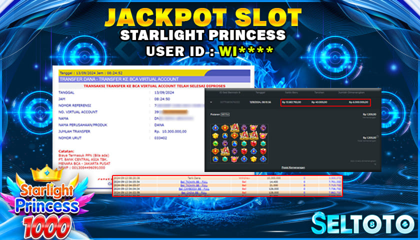 BUKTI PEMBAYARAN JACKPOT SLOT STARLIGHT PRINCES  1000 13-09-2024