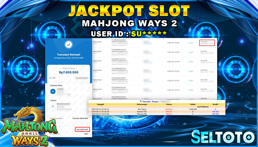 BUKTI PEMBAYARAN JACKPOT SLOT MAHJONG WAYS 2 13-09-2024