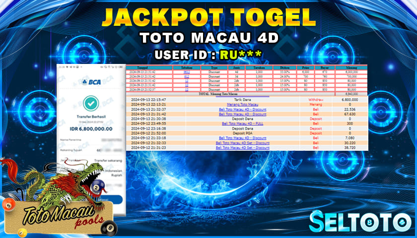 BUKTI PEMBAYARAN JACKPOT TOGEL TOTO MACAU 4D 13-09-2024